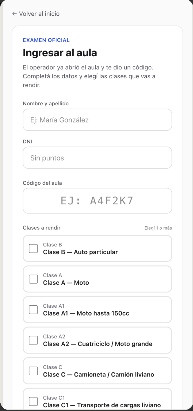 LicenciAR: ingreso al aula del examen oficial